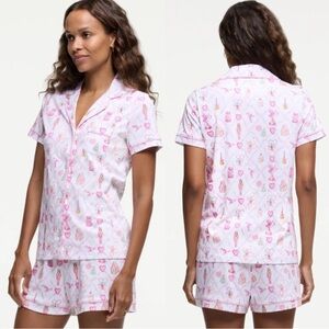 LoveShackFancy Roller Rabbit Pink Sugarplum Lattice Small New Women's Pajama Set